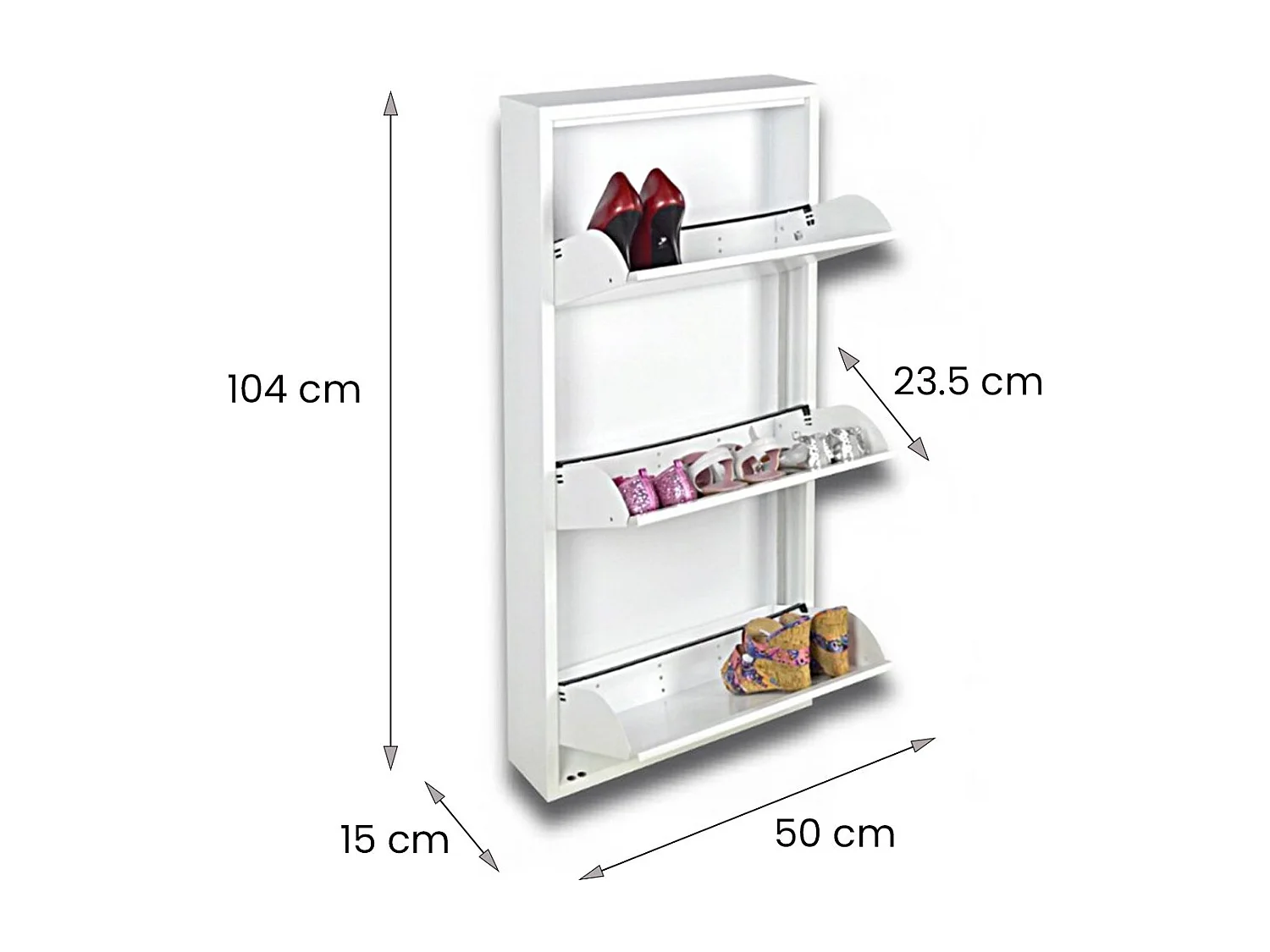 Meuble à chaussures Eliseo, Meuble à chaussures en métal, Armoire d'entrée polyvalente, Rangement pour chaussures, 50x15h104 cm, Blanc