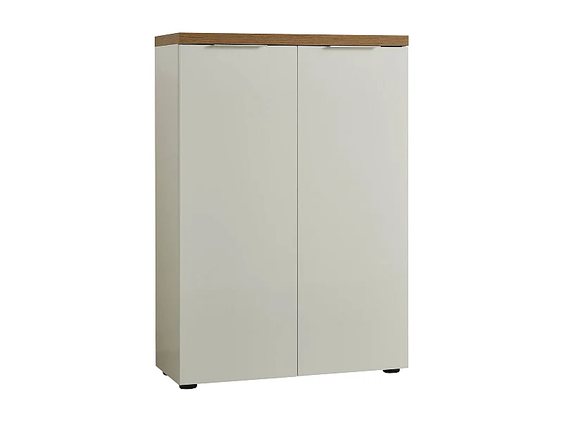 Dmora - Scarpiera Dublino, 80x34h115 cm, Bianco lucido e Rovere