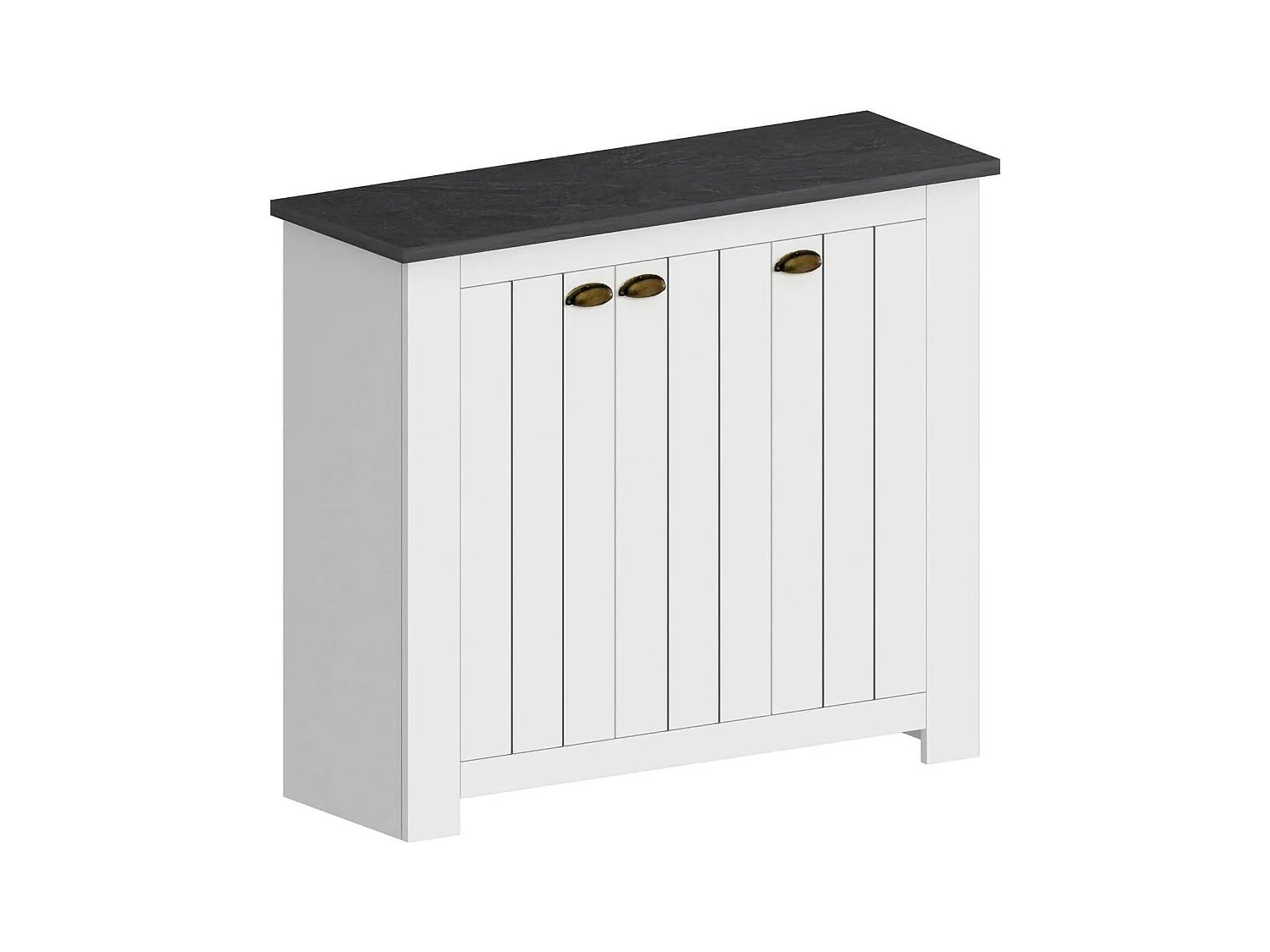 Étagère à chaussures Tolomeo, étagère à chaussures peu encombrante avec 3 portes, armoire d'entrée multifonctionnelle, 114x42h100 cm, Blanc et Ardoise
