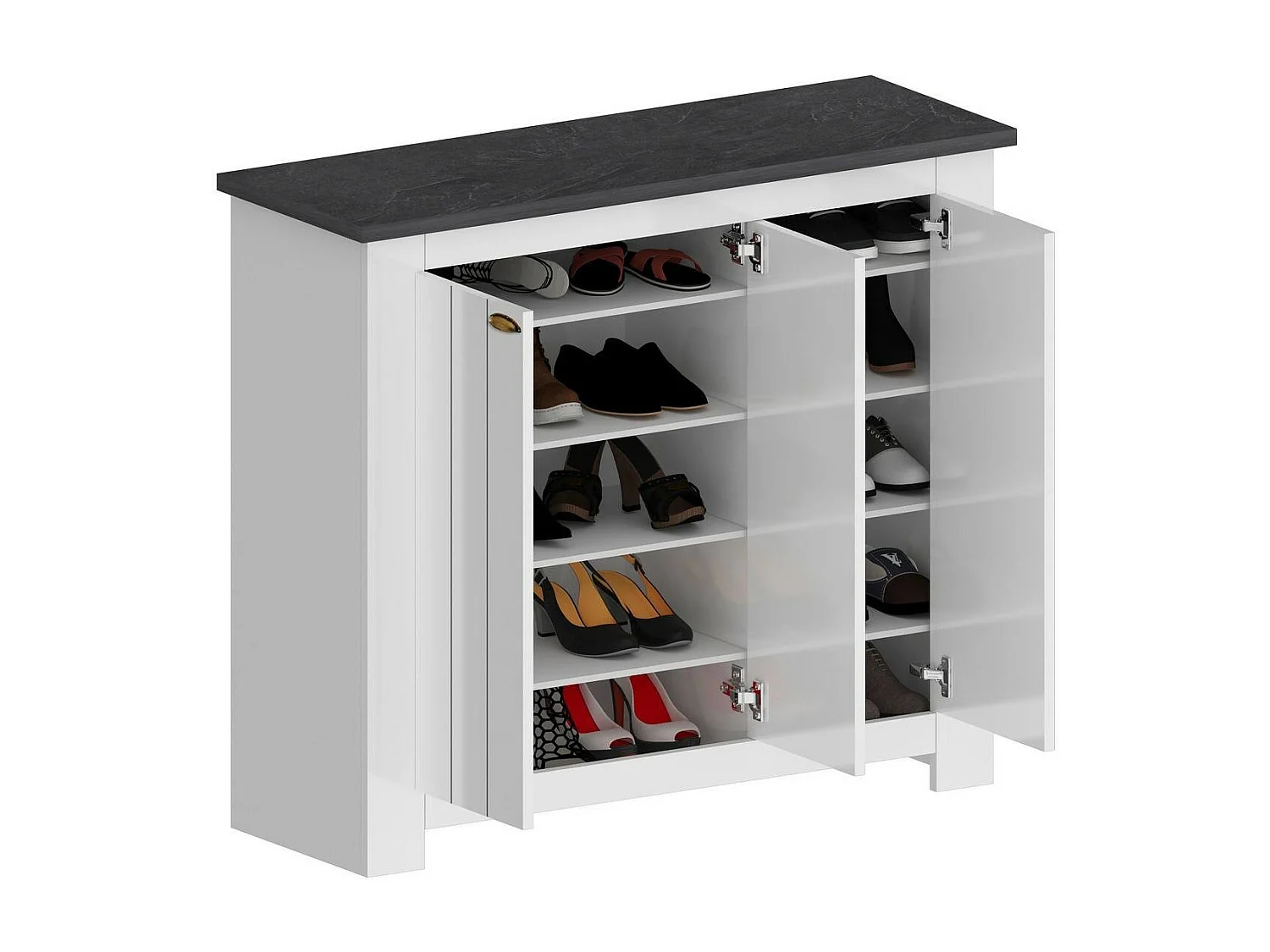 Dcigarin schoenenrek, ruimtebesparende schoenenrek met 3 deuren, met inkomh, 114x42h100 cm, Wit en leisteen