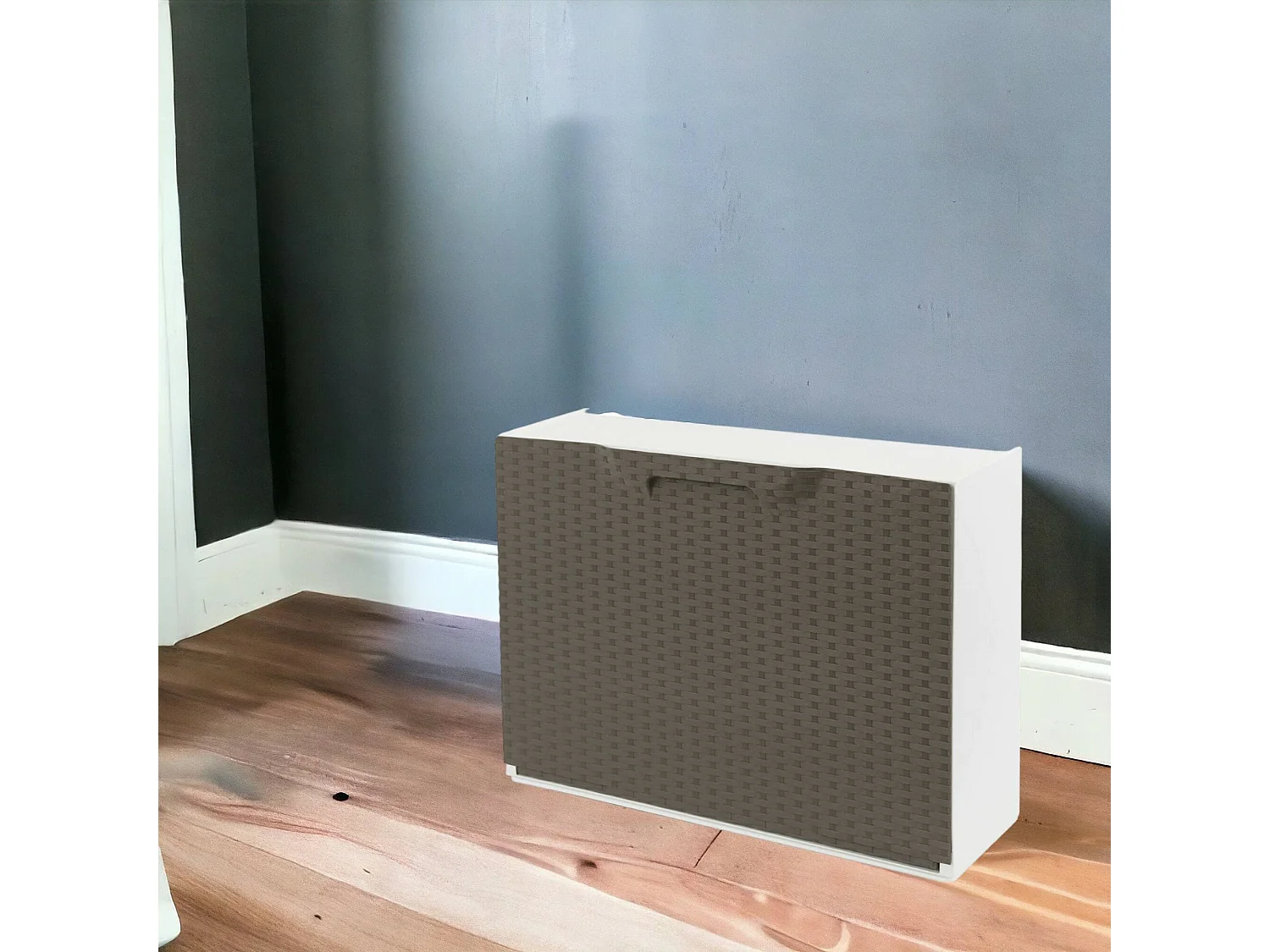 Sapateira Darmitan, Sapateira que economiza espaço, Sapateira de entrada, Sapateira de 1 porta, 100% Made in Italy, 51x17h40 cm, Tortora e Bianco