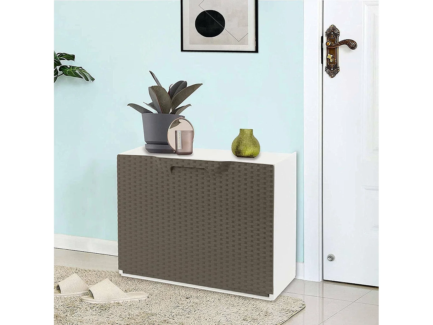 Sapateira Darmitan, Sapateira que economiza espaço, Sapateira de entrada, Sapateira de 1 porta, 100% Made in Italy, 51x17h40 cm, Tortora e Bianco
