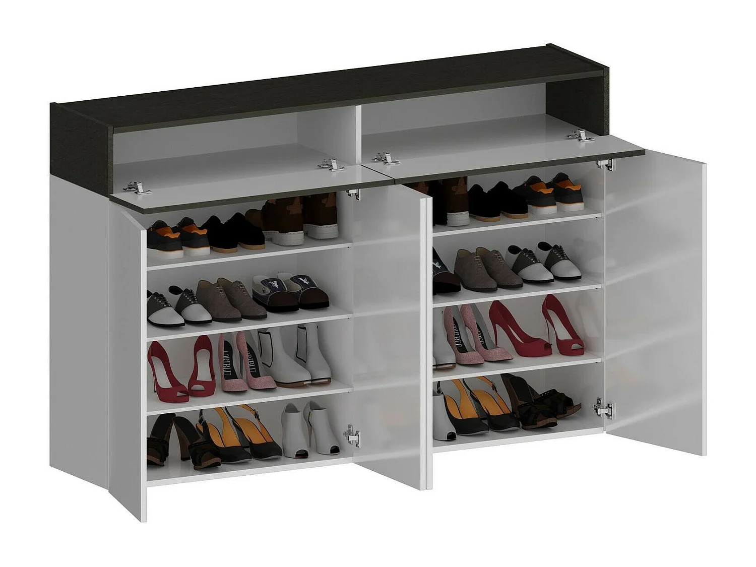 Étagère à chaussures Nadir, meuble à chaussures peu encombrant à 6 portes, armoire d'entrée multifonctionnelle, 154x38h100 cm, Blanc et Ardoise