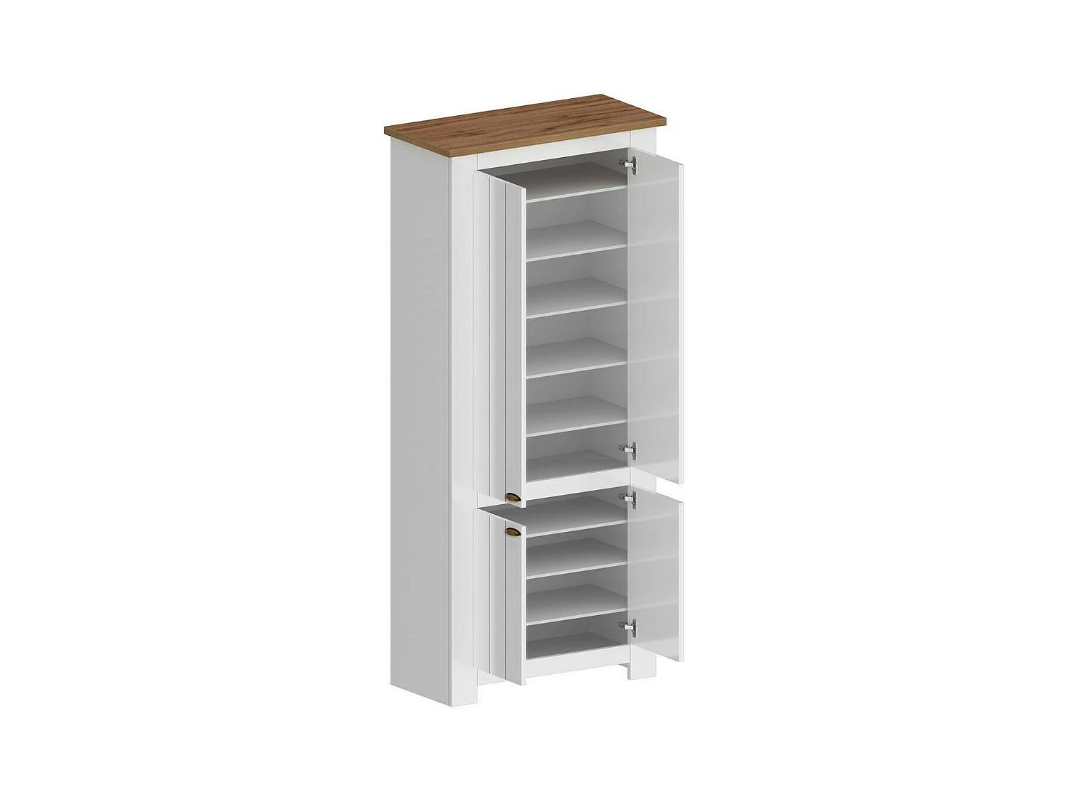 Étagère à chaussures Teodoro, étagère à chaussures peu encombrante avec 4 portes, armoire d'entrée multifonctionnelle, 84x42h200 cm, Blanc et Chêne