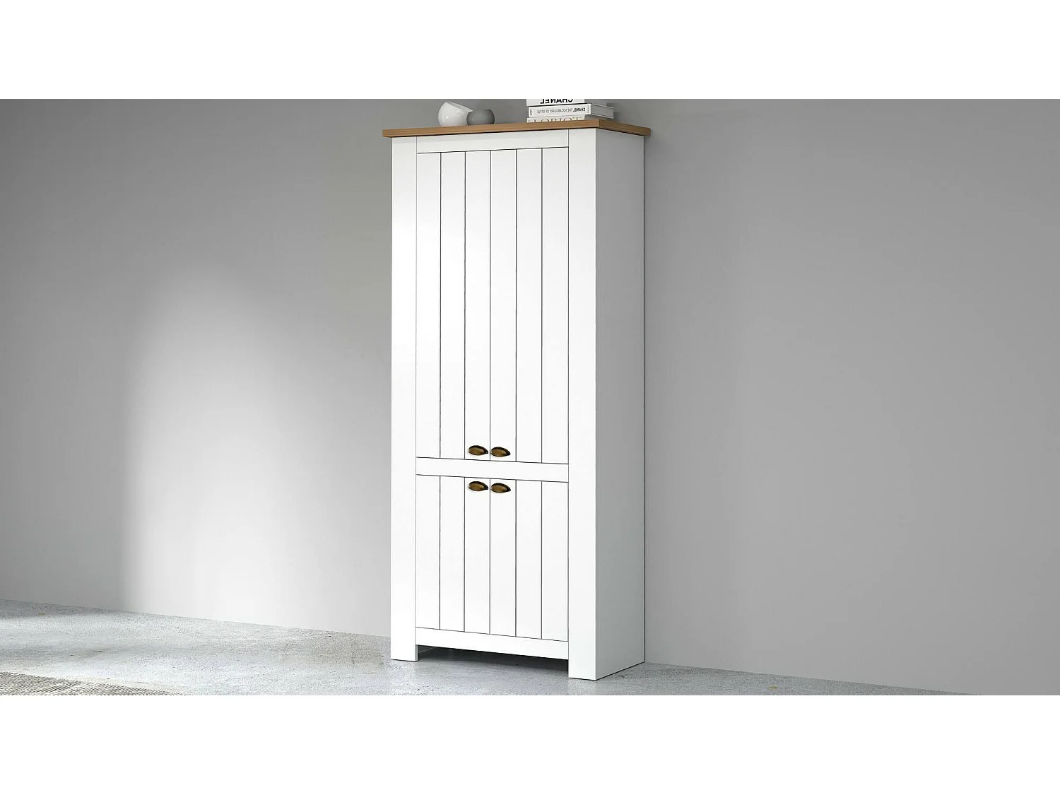 Schoenenrek Dcicerell, PoRta 4-deurs ruimtebesparende schoenen, Multifunctionele entreekast, 84x42h200 cm, Wit en Eiken