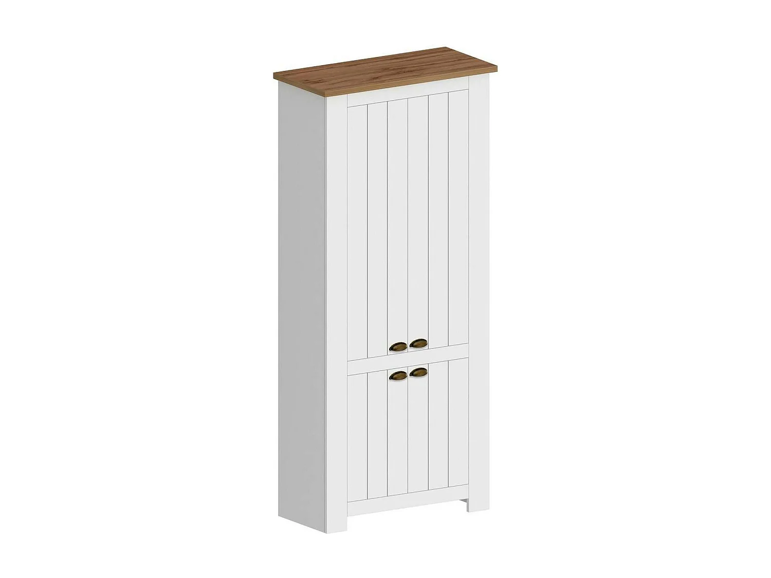 Étagère à chaussures Teodoro, étagère à chaussures peu encombrante avec 4 portes, armoire d'entrée multifonctionnelle, 84x42h200 cm, Blanc et Chêne