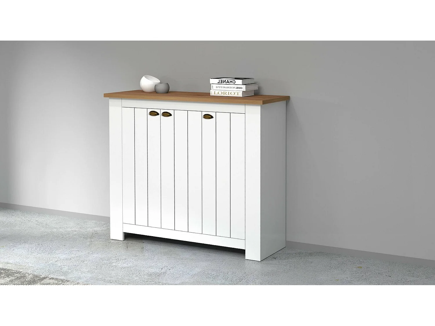 Étagère à chaussures Tolomeo, étagère à chaussures peu encombrante avec 3 portes, armoire d'entrée multifonctionnelle, 114x42h100 cm, Blanc et Chêne