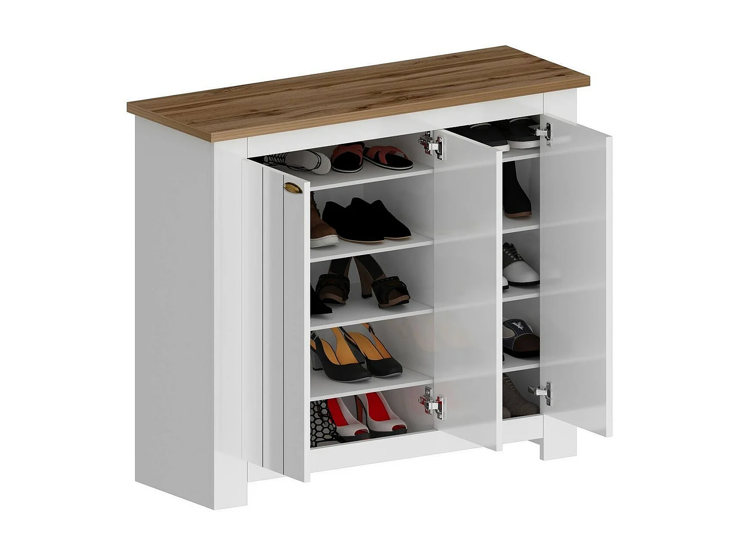 Étagère à chaussures Tolomeo, étagère à chaussures peu encombrante avec 3 portes, armoire d'entrée multifonctionnelle, 114x42h100 cm, Blanc et Chêne