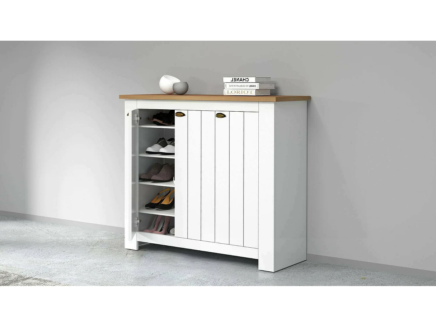 Dcigarin Schoenenrek, 3-deurs Ruimtebesparend Schoenenrek, Multifunctionele entreekast, 114x42h100 cm, Wit en Eiken