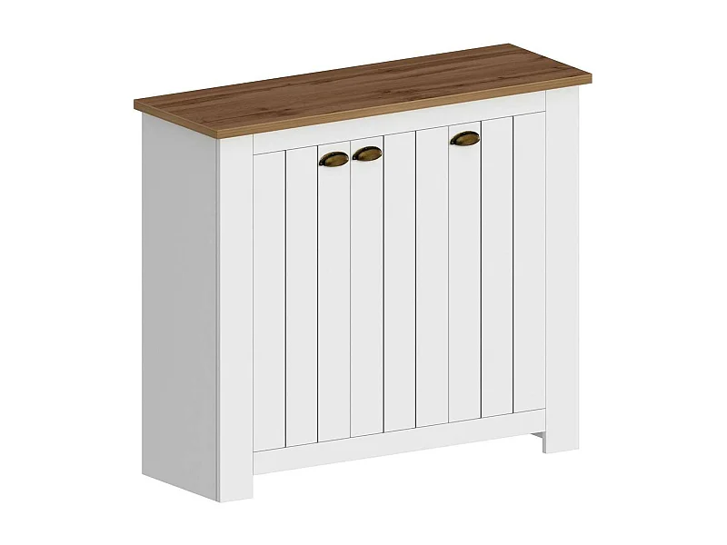 Étagère à chaussures Tolomeo, étagère à chaussures peu encombrante avec 3 portes, armoire d'entrée multifonctionnelle, 114x42h100 cm, Blanc et Chêne