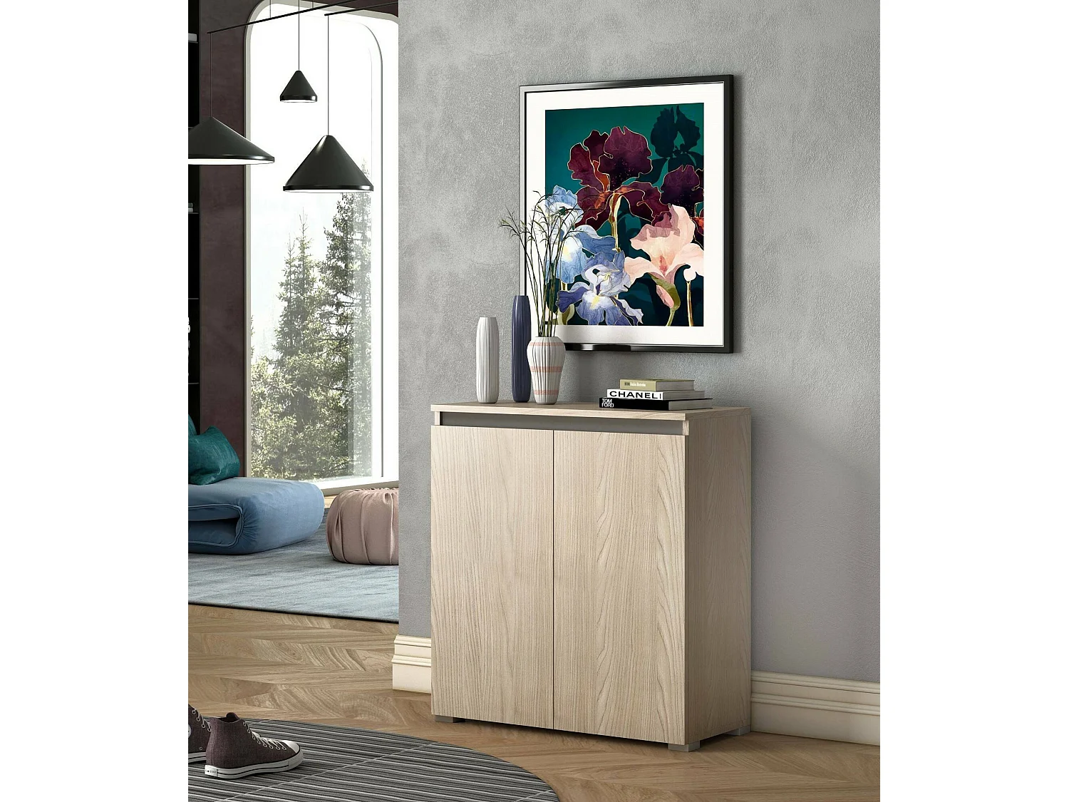 Db-schoenmakAllarin, Multifunctionele meubel, ruimtebesparende schoenenrek met 2 deuren, Opbergkast met planken, 100% Made in Italy, 80x37h102 cm, Olmo