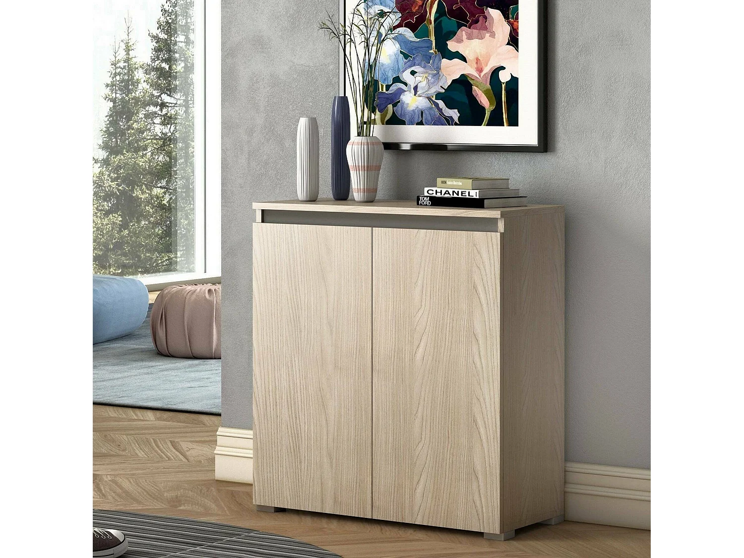 Zapatero Dballarin, Mueble multiusos, Zapatero con 2 puertas que ahorra espacio, Armario con estantes, 100% Made in Italy, 80x37h102 cm, Olmo