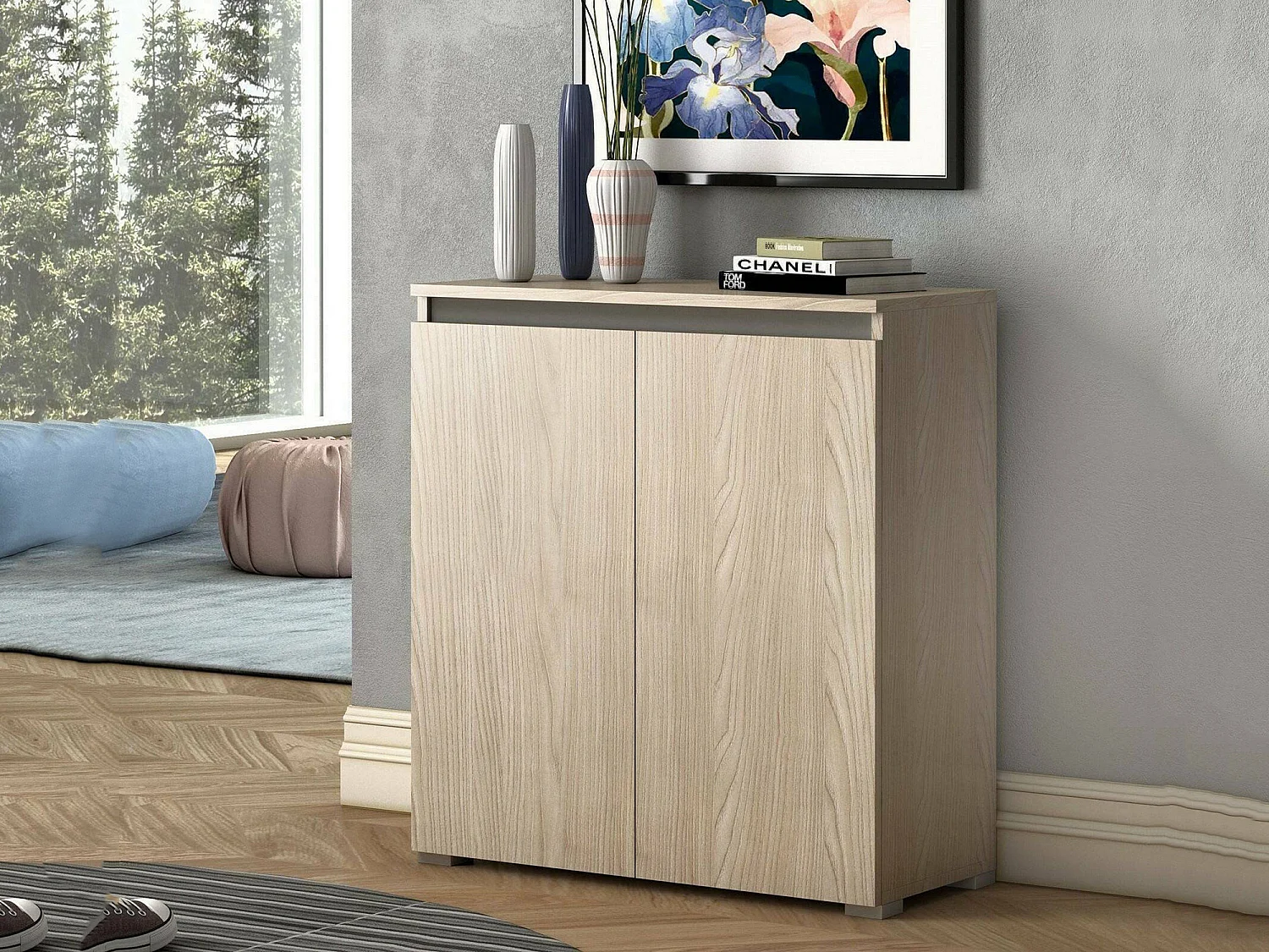 Zapatero Dballarin, Mueble multiusos, Zapatero con 2 puertas que ahorra espacio, Armario con estantes, 100% Made in Italy, 80x37h102 cm, Olmo