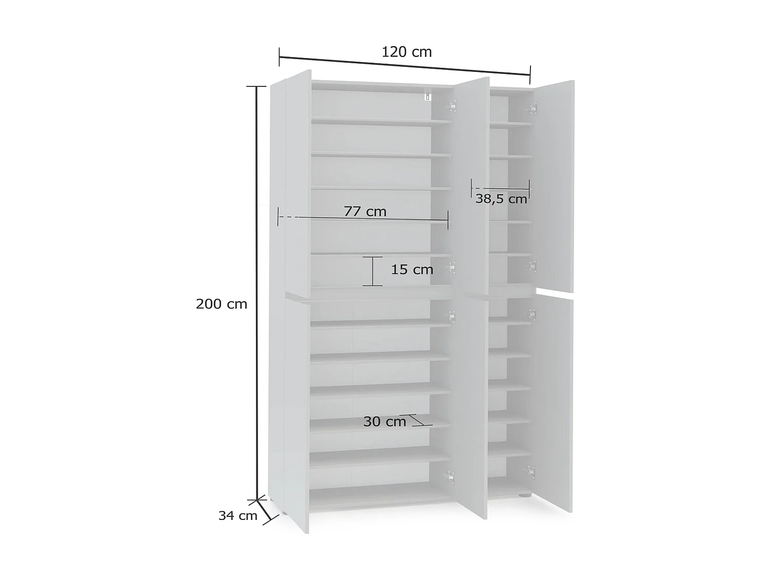 Meuble à chaussures Paarl, Meuble à chaussures, Armoire d'entrée polyvalente, Rangement pour chaussures, Made in Italy, 122x34h200 cm, Gris