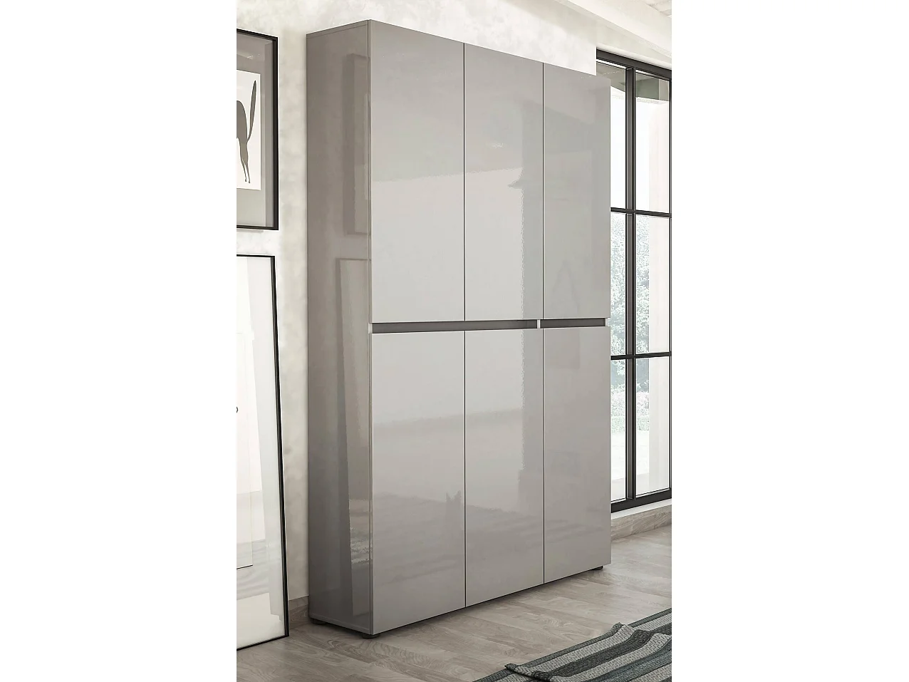 Meuble à chaussures Paarl, Meuble à chaussures, Armoire d'entrée polyvalente, Rangement pour chaussures, Made in Italy, 122x34h200 cm, Gris