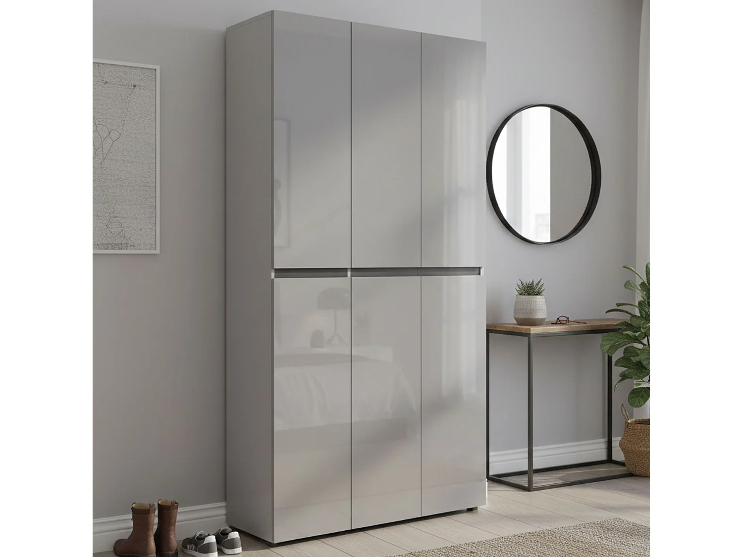 Meuble à chaussures Paarl, Meuble à chaussures, Armoire d'entrée polyvalente, Rangement pour chaussures, Made in Italy, 122x34h200 cm, Gris