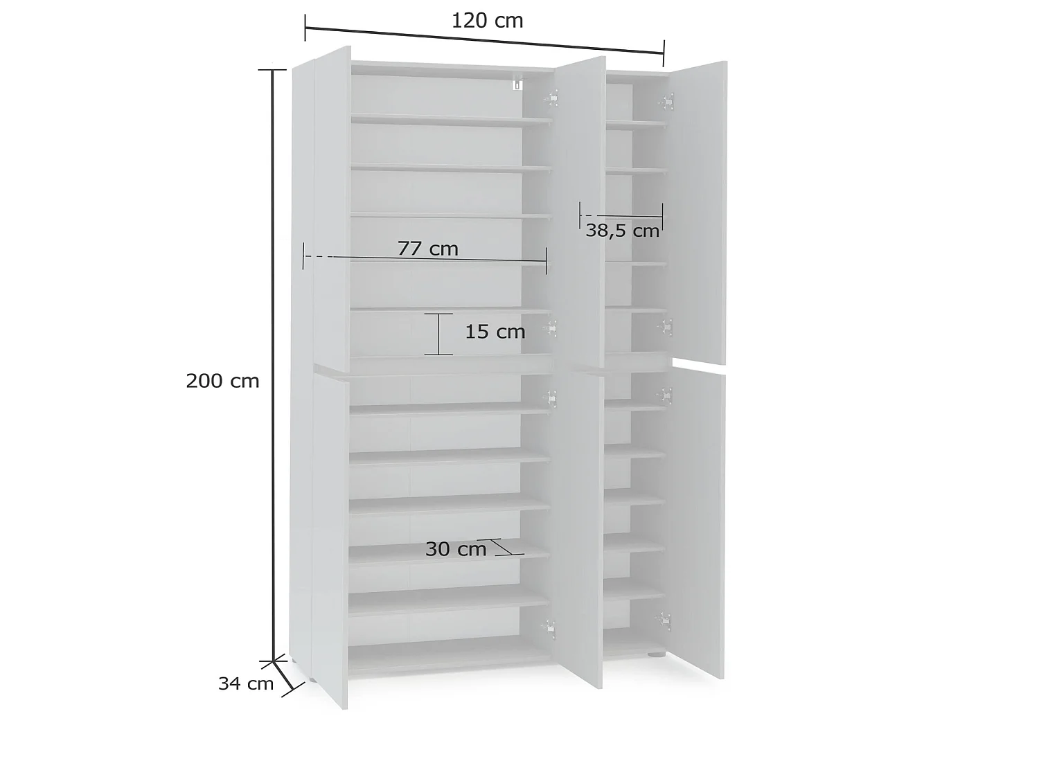 Meuble à chaussures Paarl, Meuble à chaussures, Armoire d'entrée polyvalente, Rangement pour chaussures, Made in Italy, 122x34h200 cm, Gris