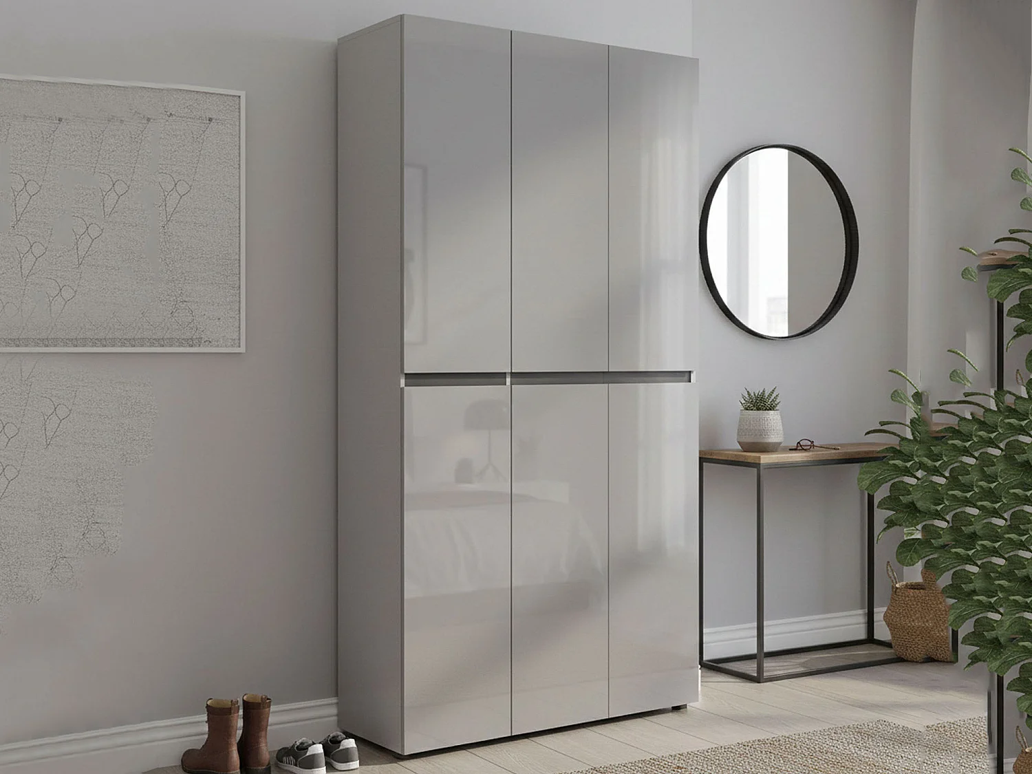 Meuble à chaussures Paarl, Meuble à chaussures, Armoire d'entrée polyvalente, Rangement pour chaussures, Made in Italy, 122x34h200 cm, Gris