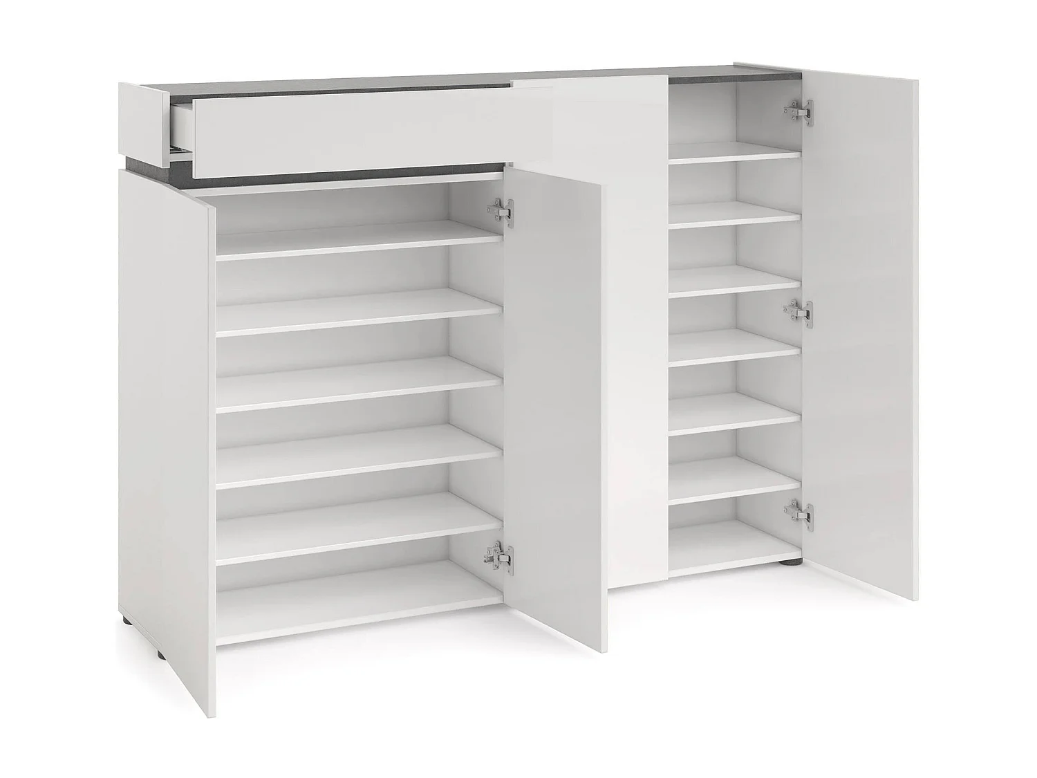 Scarpiera Speranza, Mobile portascarpe, Armadio da ingresso multiuso, Mobiletto per calzature, Made in Italy, 160x34h115 cm, Bianco lucido e Antracite