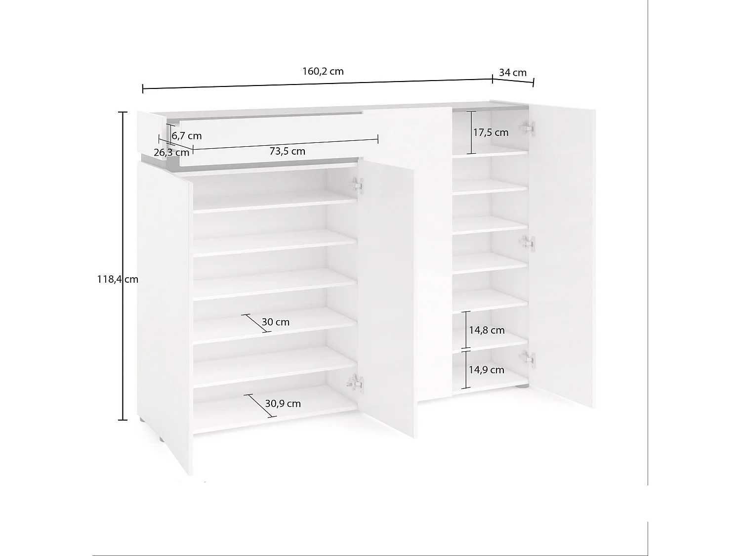 Scarpiera Speranza, Mobile portascarpe, Armadio da ingresso multiuso, Mobiletto per calzature, Made in Italy, 160x34h115 cm, Bianco lucido e Antracite