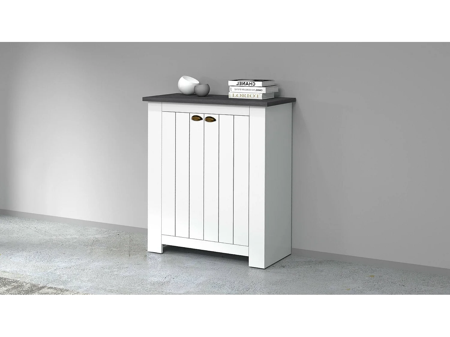 Dcittadin Schoenenrek, 2-deurs Ruimtebesparend Schoenenrek, Multifunctionele Entree Garderobe, 84x42h100 cm, Wit en Leisteen