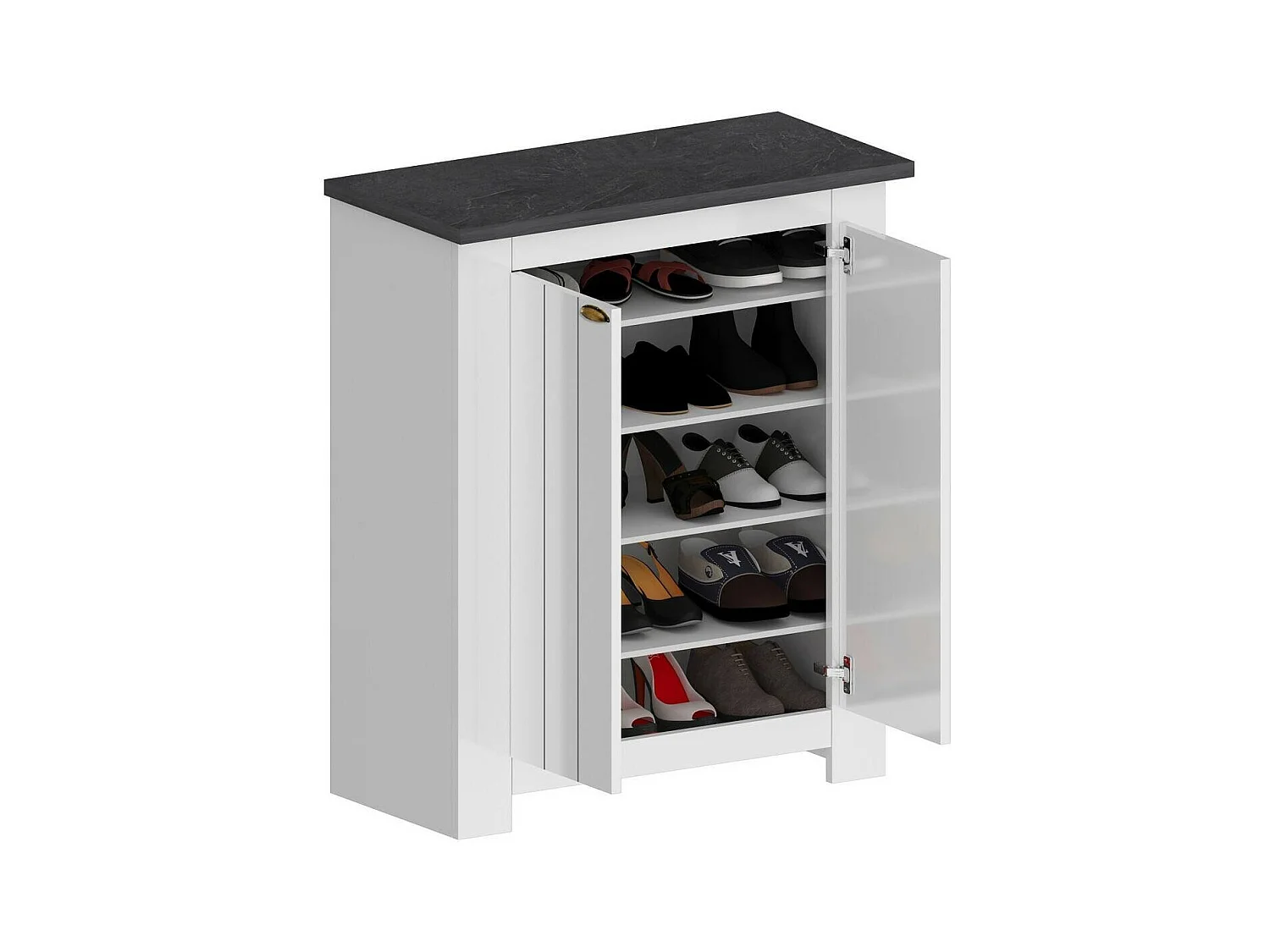 Dcittadin Schoenenrek, 2-deurs Ruimtebesparend Schoenenrek, Multifunctionele Entree Garderobe, 84x42h100 cm, Wit en Leisteen