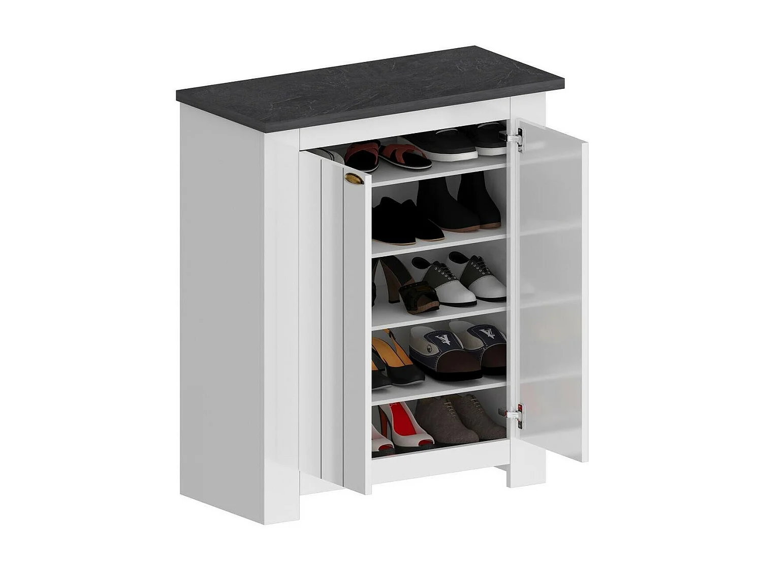 Dcittadin Schoenenrek, 2-deurs Ruimtebesparend Schoenenrek, Multifunctionele Entree Garderobe, 84x42h100 cm, Wit en Leisteen
