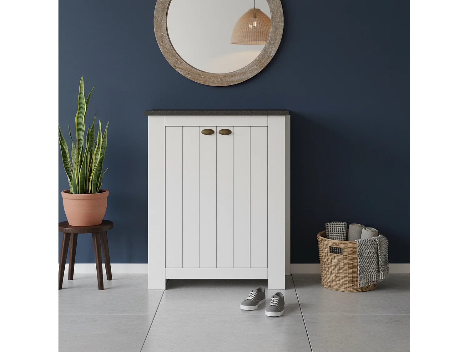 Dcittadin Schoenenrek, 2-deurs Ruimtebesparend Schoenenrek, Multifunctionele Entree Garderobe, 84x42h100 cm, Wit en Leisteen