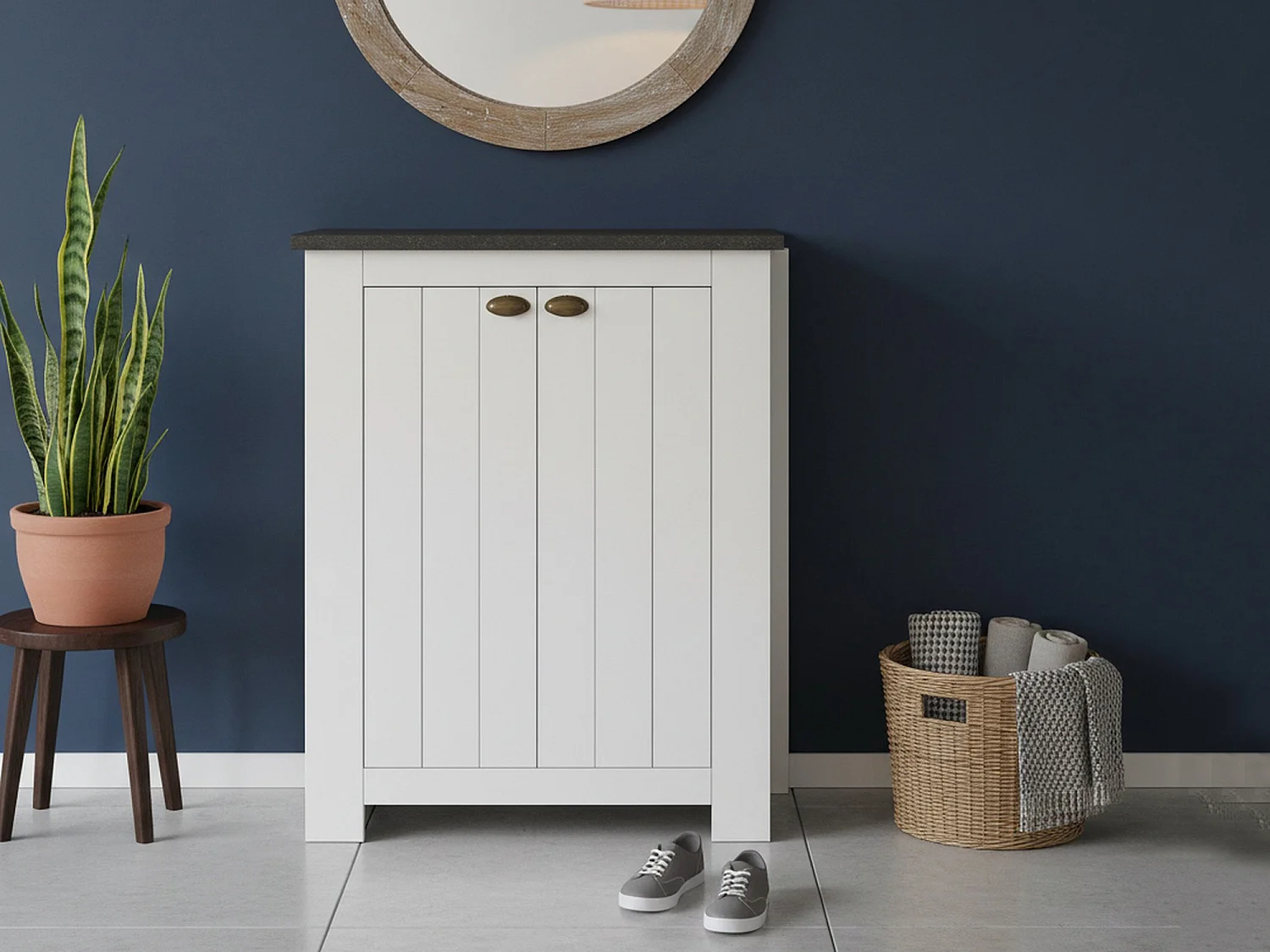 Dcittadin Schoenenrek, 2-deurs Ruimtebesparend Schoenenrek, Multifunctionele Entree Garderobe, 84x42h100 cm, Wit en Leisteen