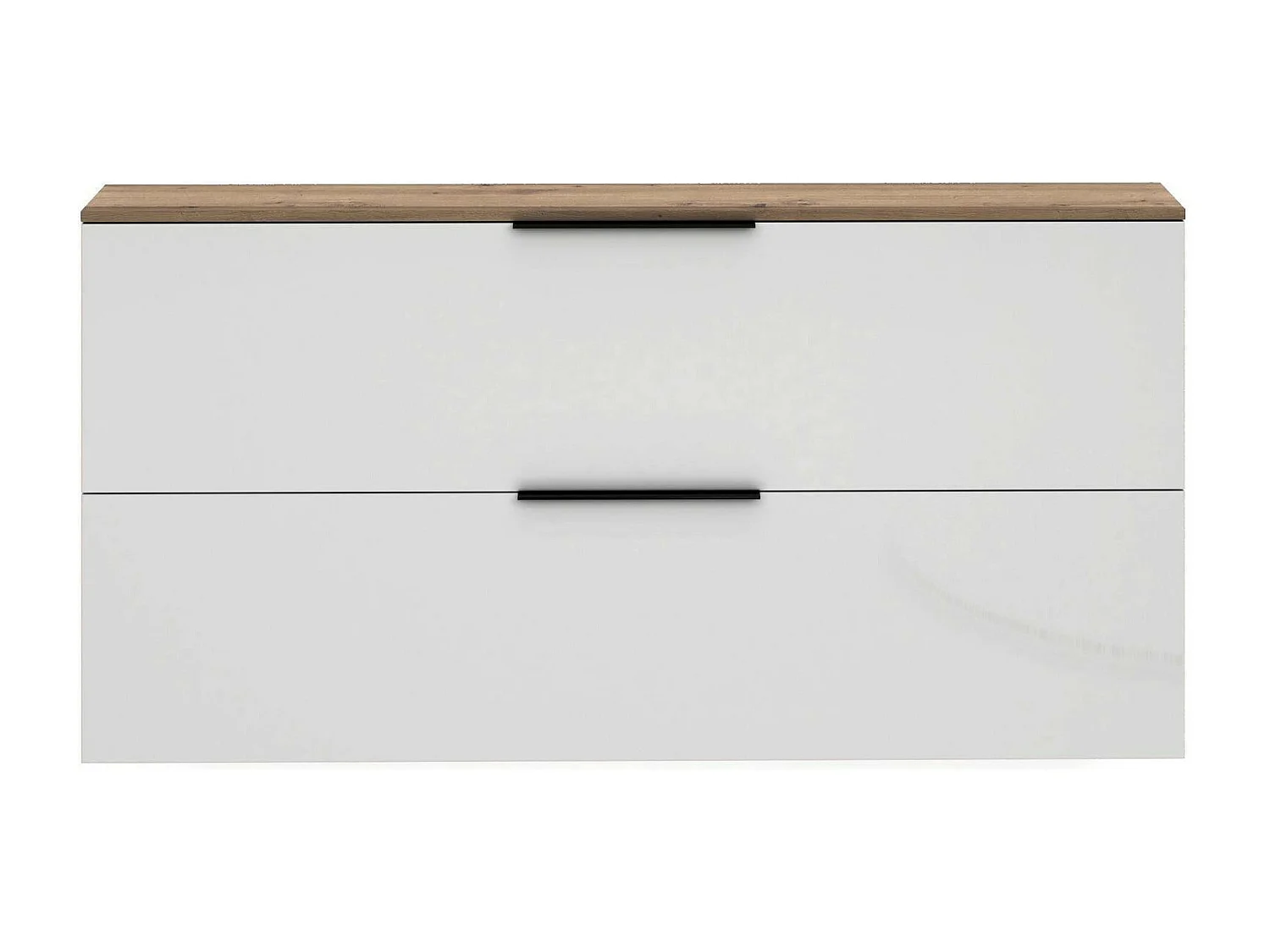 Dmora - Scarpiera Achiko, 160x19h80 cm, Bianco lucido e Rovere