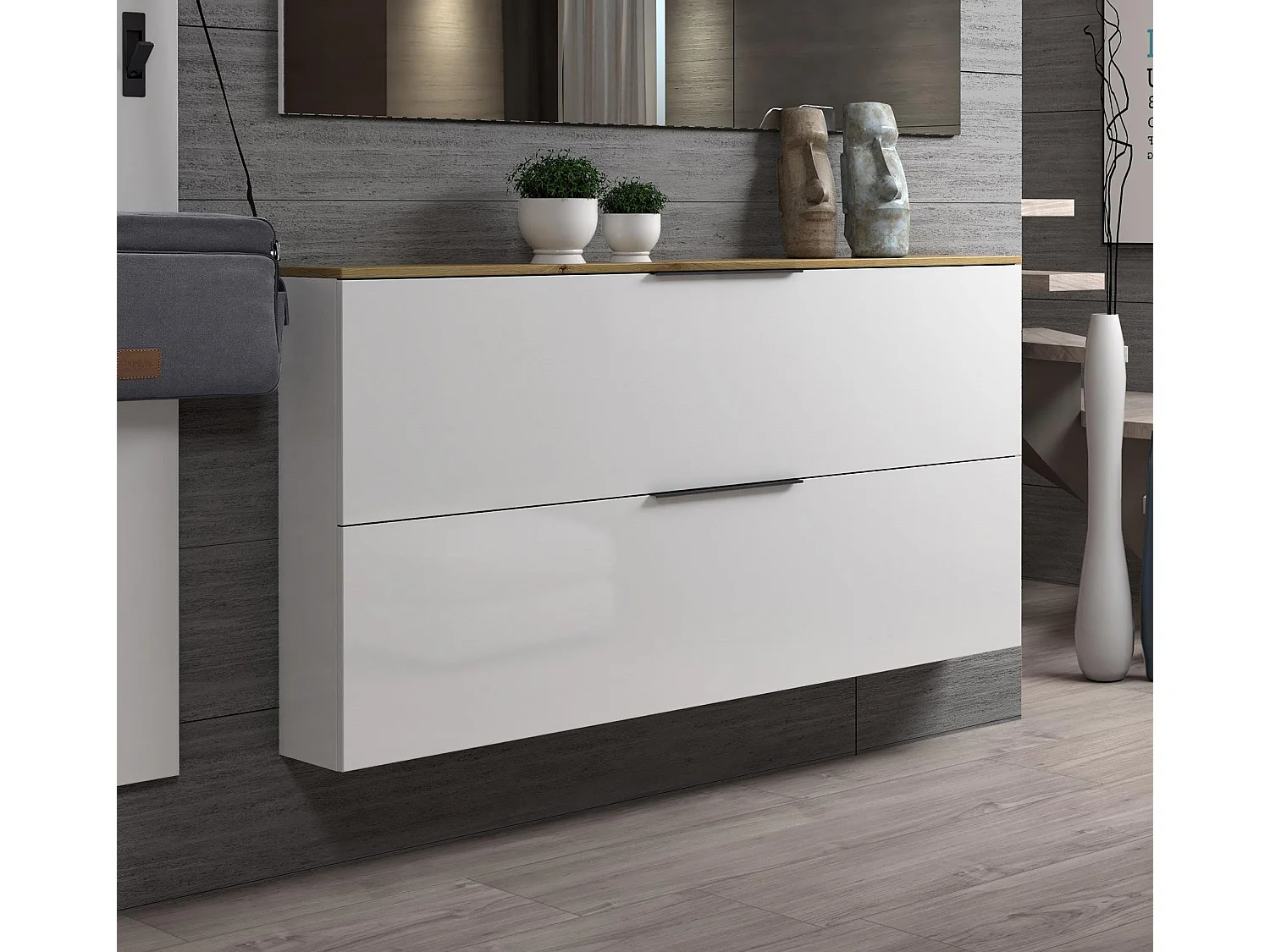 Scarpiera Achiko, 12 Paia Made in Italy, 19x160x80h cm Bianco Lucido, Mobile Portascarpe