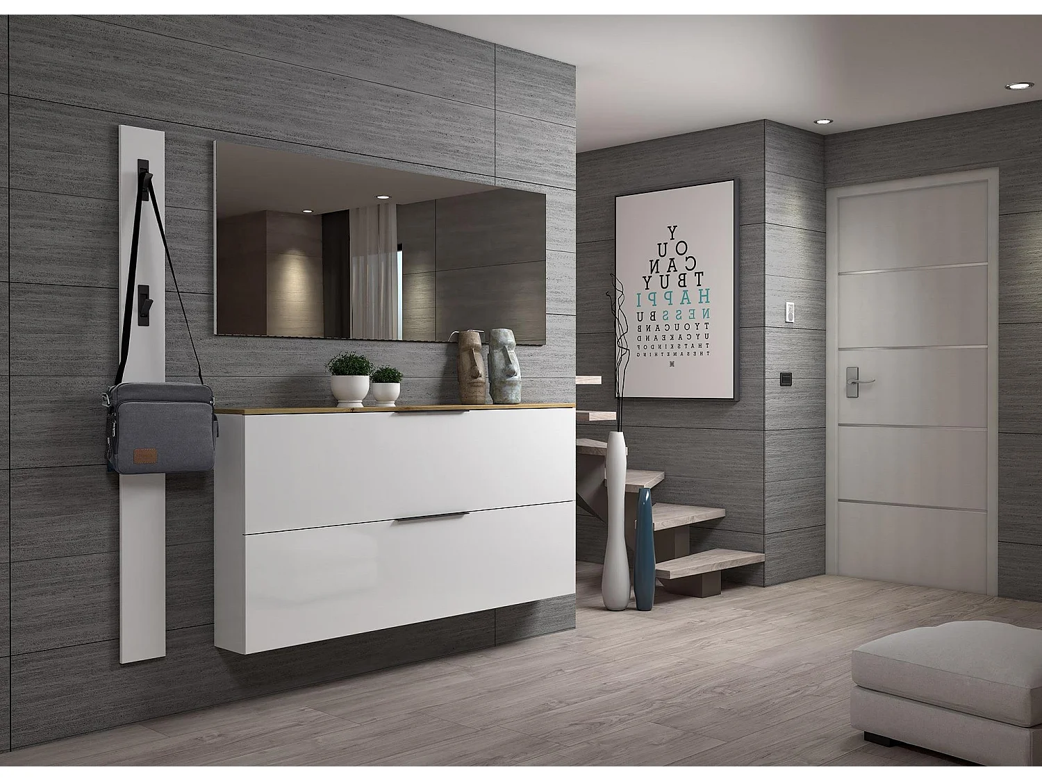 Scarpiera Achiko, 12 Paia Made in Italy, 19x160x80h cm Bianco Lucido, Mobile Portascarpe