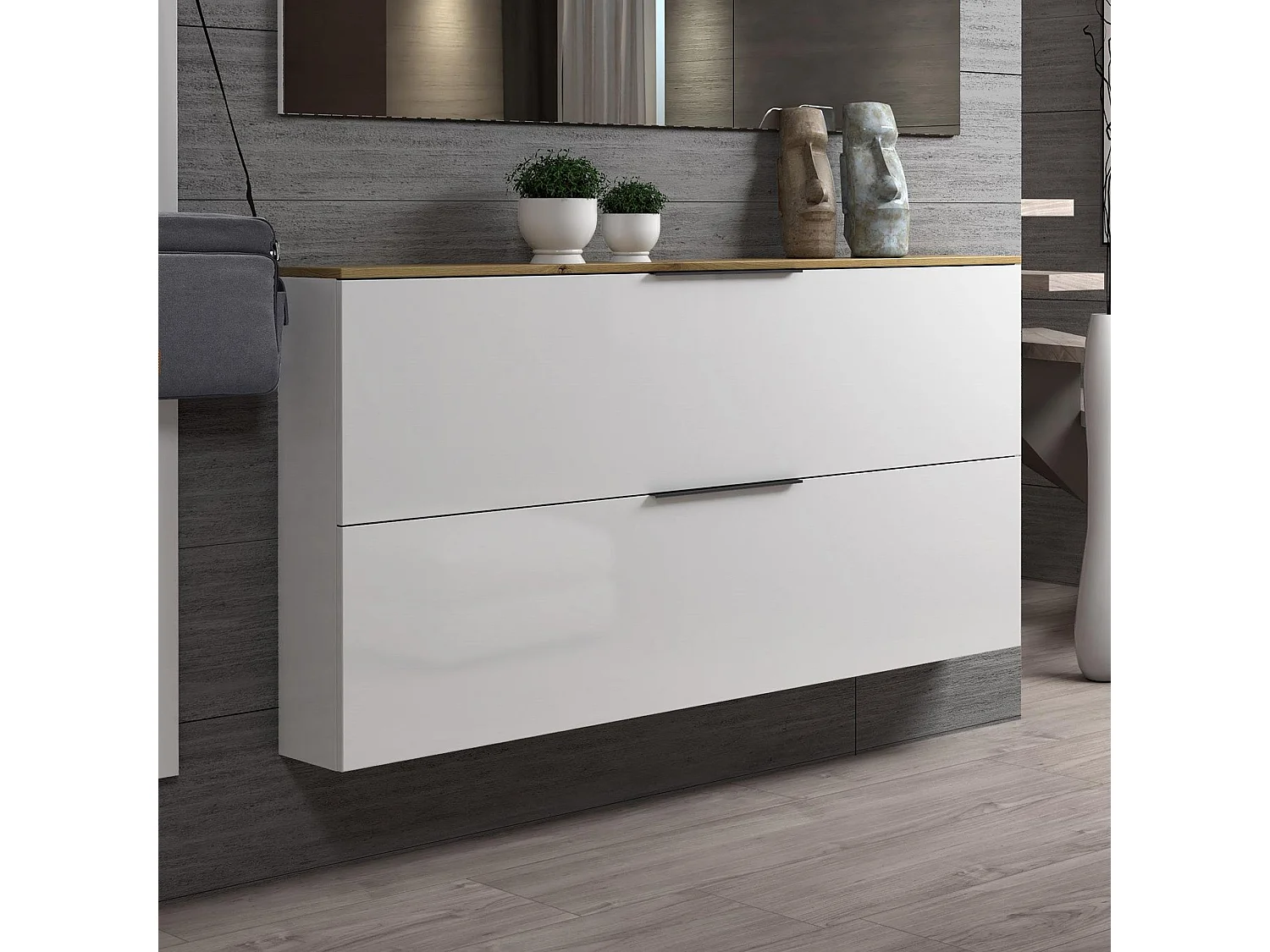 Scarpiera Achiko, 12 Paia Made in Italy, 19x160x80h cm Bianco Lucido, Mobile Portascarpe
