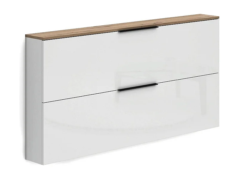 Scarpiera Achiko, 12 Paia Made in Italy, 19x160x80h cm Bianco Lucido, Mobile Portascarpe