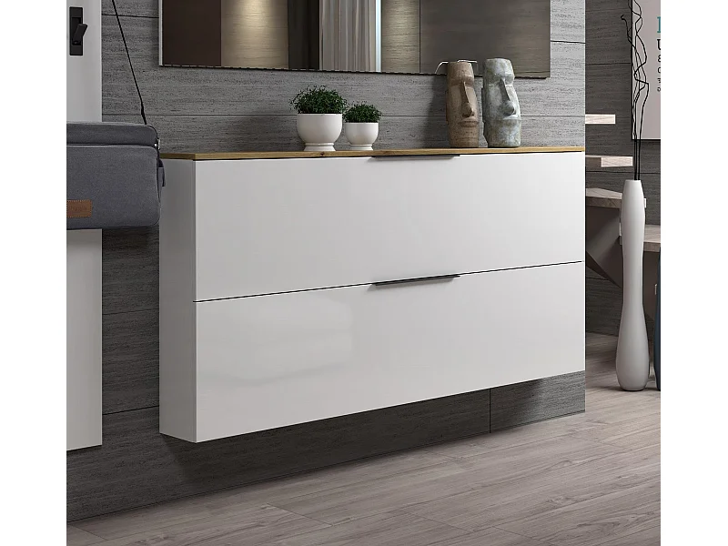 Scarpiera Achiko, 12 Paia Made in Italy, 19x160x80h cm Bianco Lucido, Mobile Portascarpe