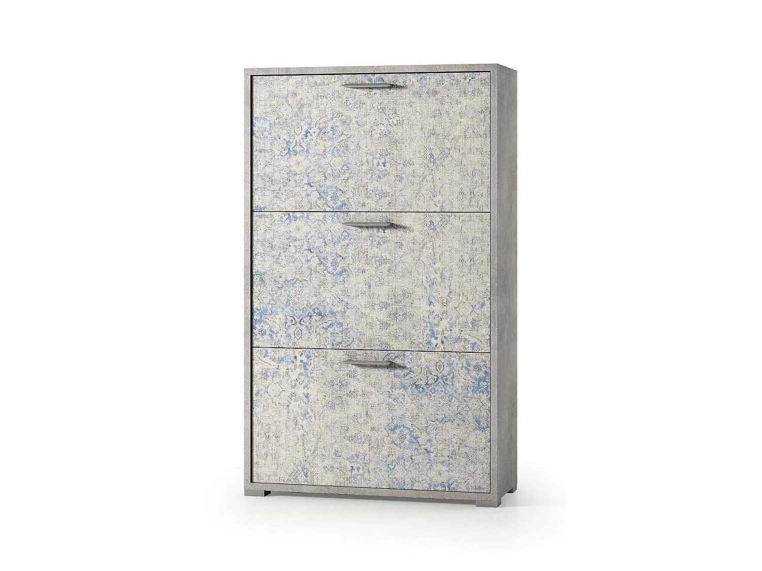 Sapateira Peonia, Móvel de entrada multiuso com 3 portas sanfonadas, Sapateira de dupla profundidade, 100% Fabricado na Itália, 67x28h112 cm, Cimento e Azul Claro