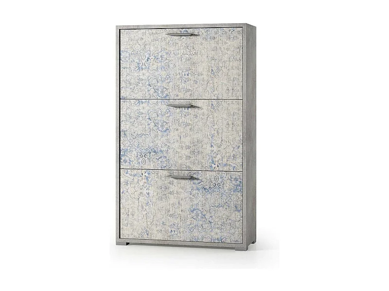 Scarpiera Peonia, Mobile multiuso da ingresso con 3 ante a ribalta, Armadietto portascarpe a doppia profondità, 100% Made in Italy, 67x28h112 cm, Cemento e Azzurro