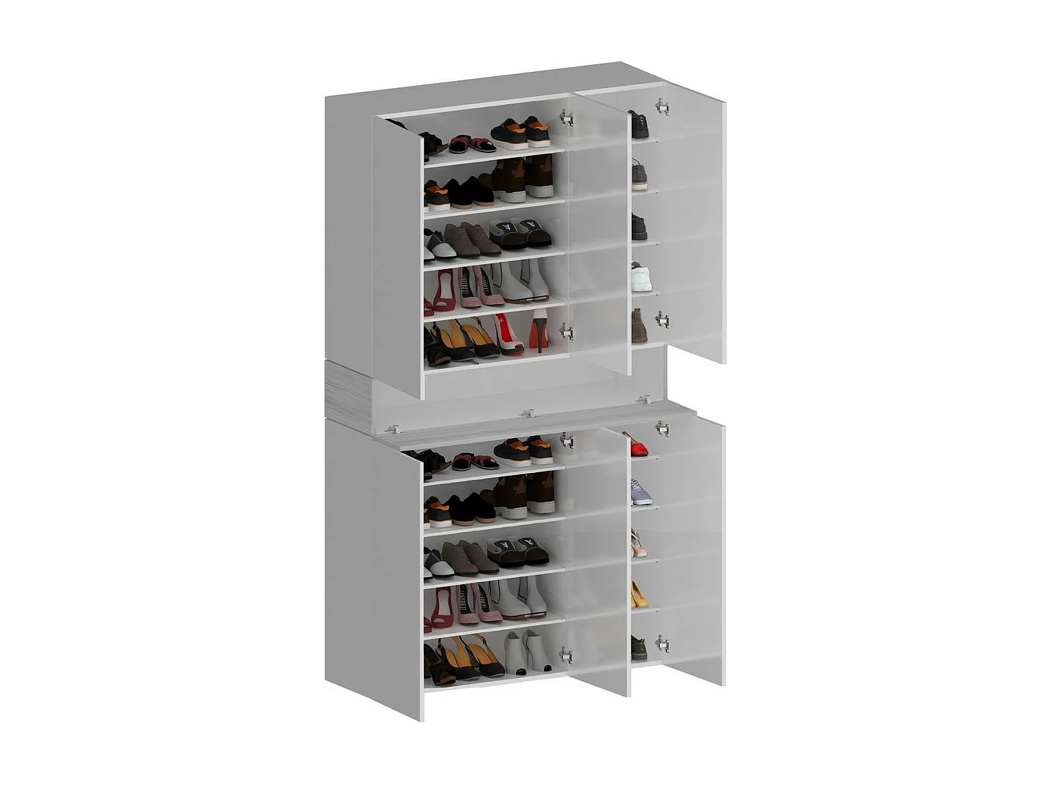 Étagère à chaussures Marzio, meuble à chaussures peu encombrant à 7 portes, armoire d'entrée multifonctionnelle, 114x38h200 cm, effet mélèze blanc