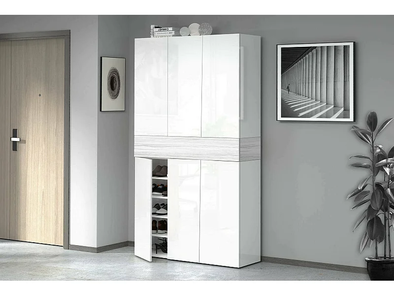 Dcancellier Schoenenrek, 7-deurs Ruimtebesparend Schoenenrek, Multifunctionele Entreekast, 114x38h200 cm, Larikseffect Wit