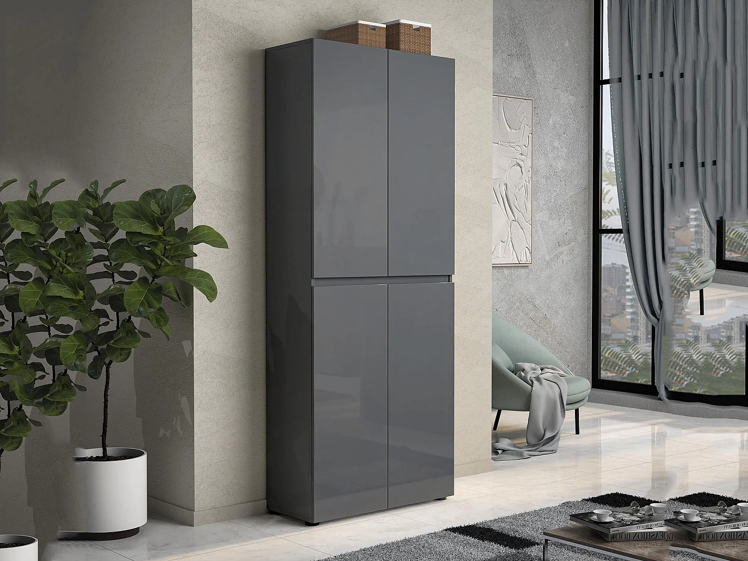 Meuble à chaussures Midrand, Meuble à chaussures, Armoire d'entrée polyvalente, Rangement pour chaussures, Made in Italy, 80x34h200 cm, Anthracite
