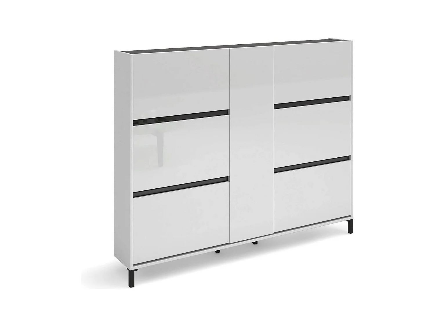 Daskildse Schoenenrek, Schoenenkast, Multifunctionele Entreekast, Schoenenkast, Gemaakt in Italië, 169x25h136 cm, Glanzend Wit