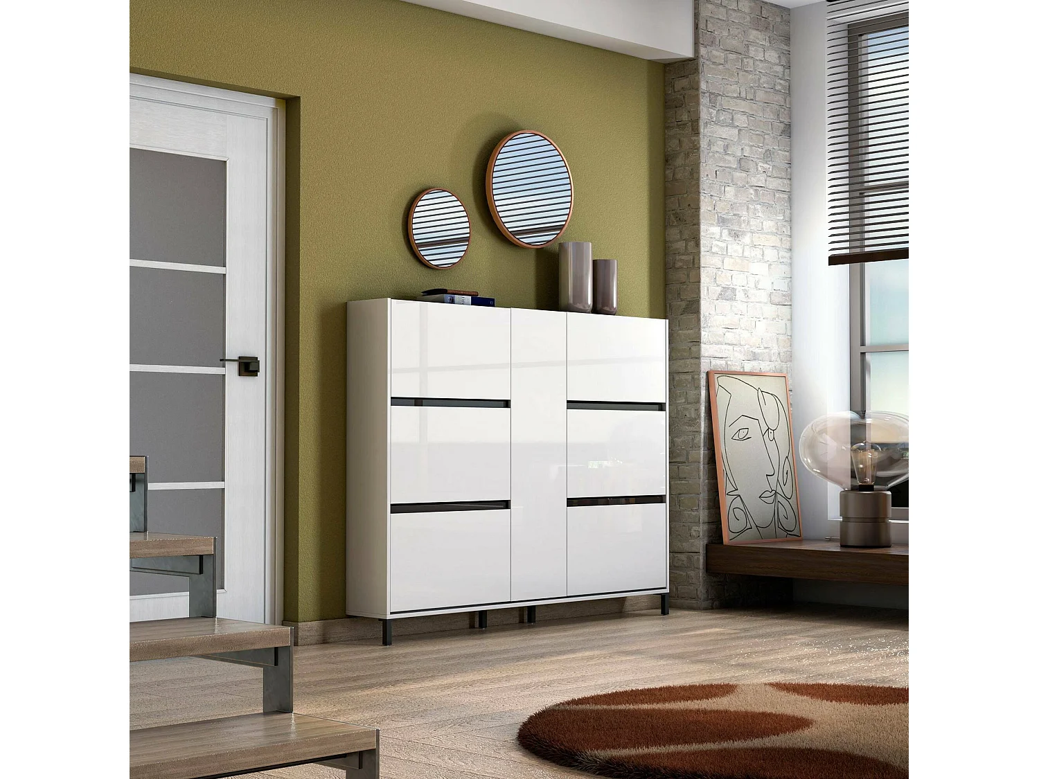 Schuhschrank Daskildse, Schuhregal, Mehrzweck-Eingangsgarderobe, Möbel für Schuhe, Made in Italy, 169x25h136 cm, Glänzendes WeiÃŸ