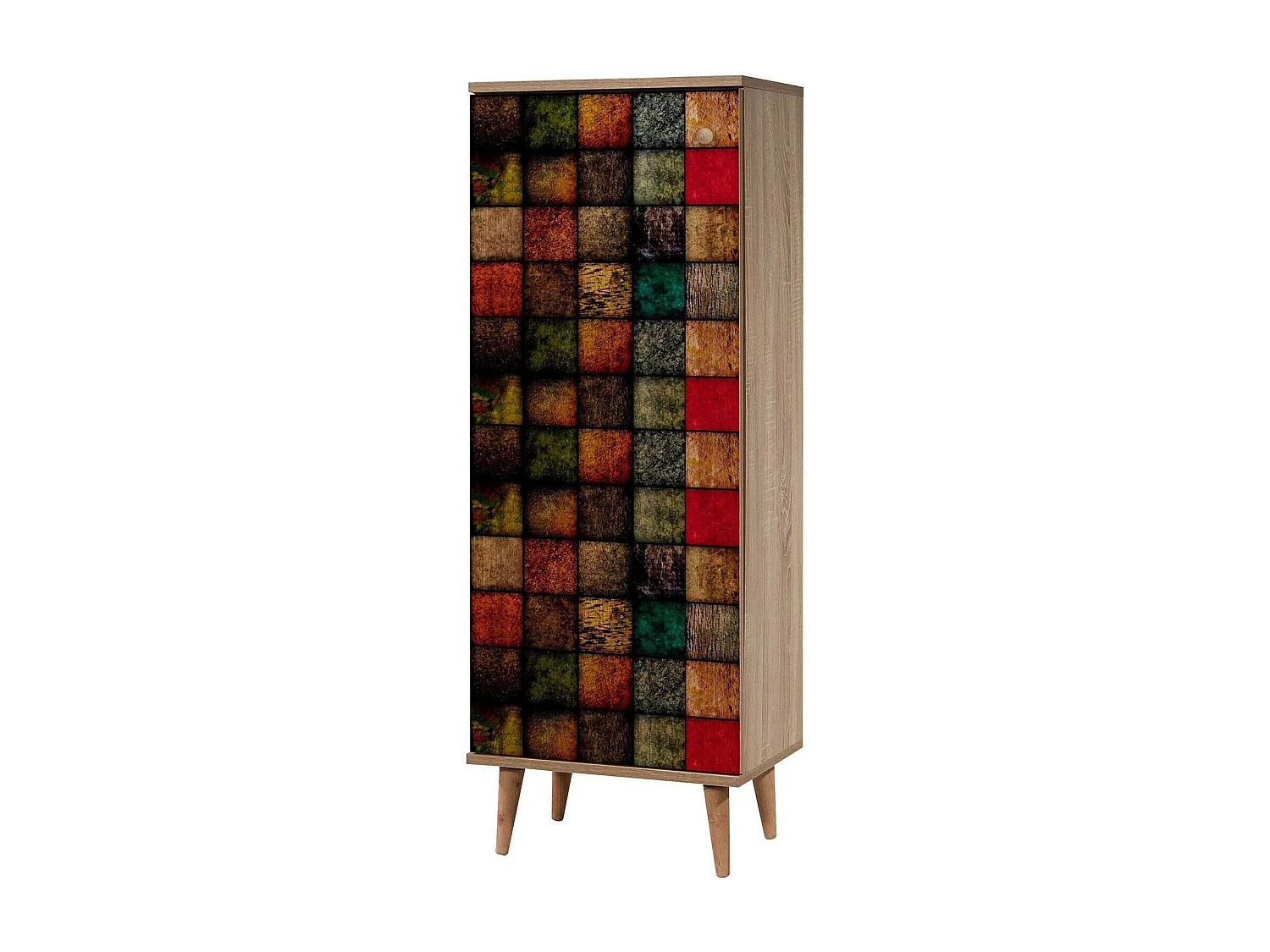 Meuble à chaussures Cebalrai, Meuble à chaussures, Armoire d'entrée polyvalente, Rangement pour chaussures, 50x38h135 cm, Chêne et Multicolore
