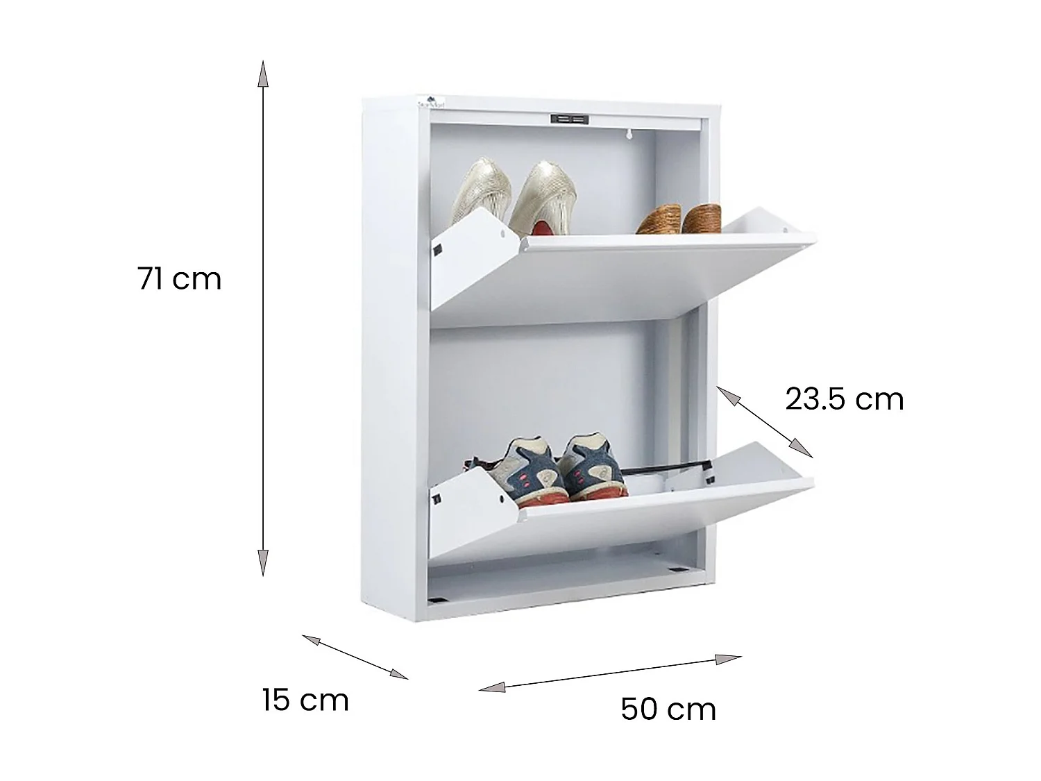 Meuble à chaussures Ezequiel, Meuble à chaussures en métal, Armoire d'entrée polyvalente, Rangement pour chaussures, 50x15h71 cm, Blanc