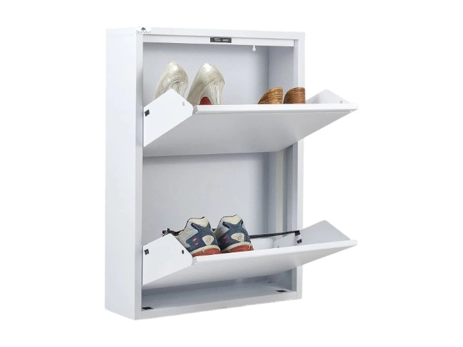 Meuble à chaussures Ezequiel, Meuble à chaussures en métal, Armoire d'entrée polyvalente, Rangement pour chaussures, 50x15h71 cm, Blanc