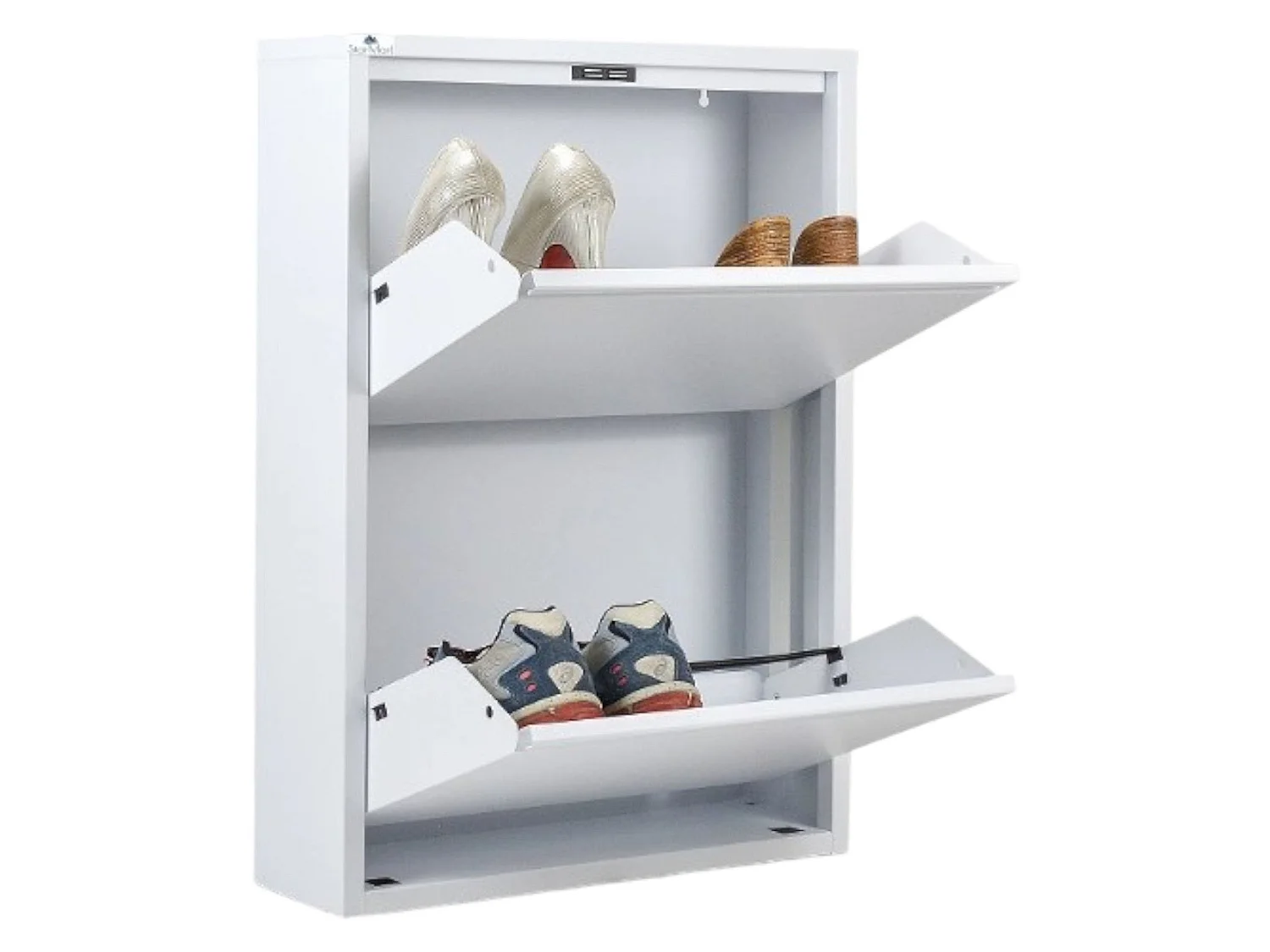 Meuble à chaussures Ezequiel, Meuble à chaussures en métal, Armoire d'entrée polyvalente, Rangement pour chaussures, 50x15h71 cm, Blanc