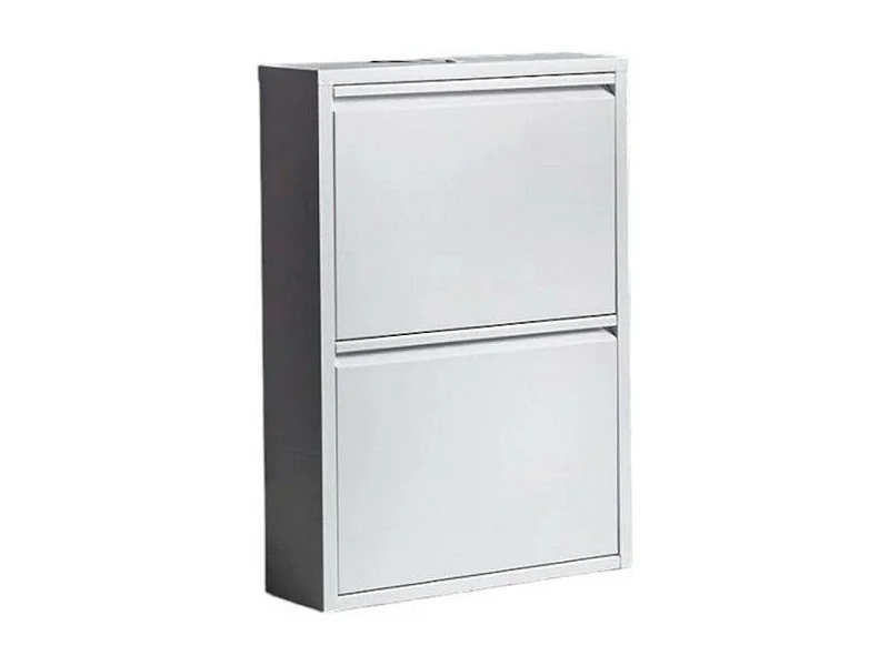 Meuble à chaussures Ezequiel, Meuble à chaussures en métal, Armoire d'entrée polyvalente, Rangement pour chaussures, 50x15h71 cm, Blanc