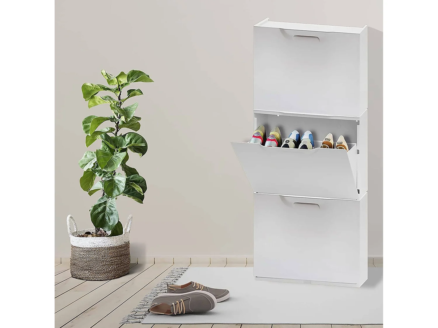 Dmora - Scarpiera Avon, 51x17h40 cm, Bianco