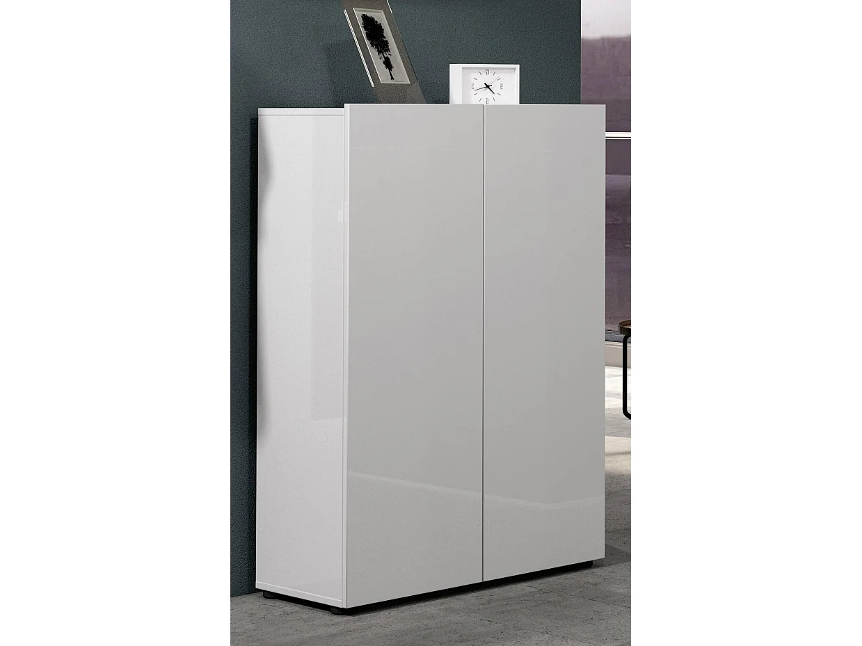 Meuble à chaussures Witbank, Meuble à chaussures, Armoire d'entrée polyvalente, Rangement pour chaussures, Made in Italy, 80x34h115 cm, Blanc brillant