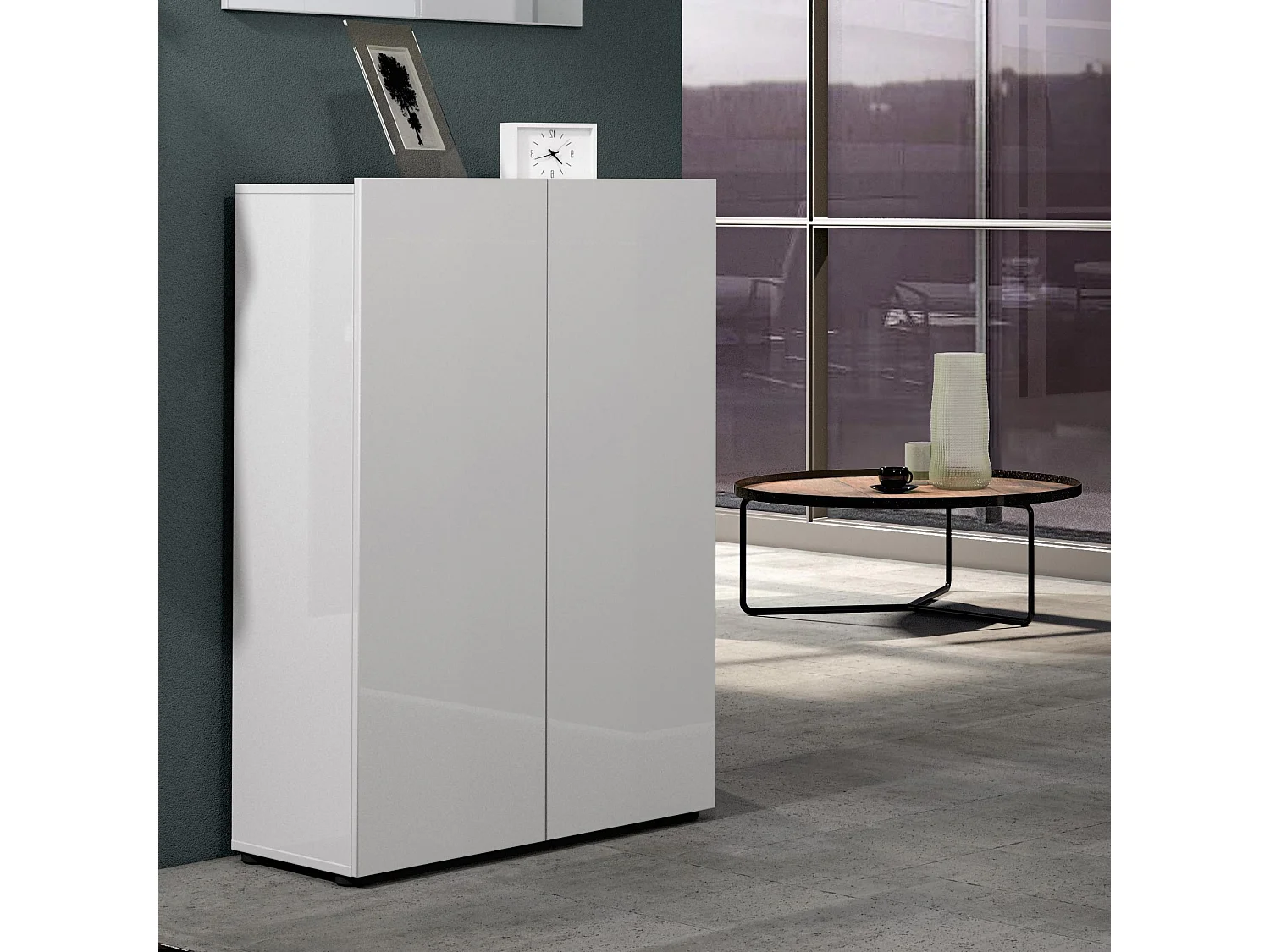 Meuble à chaussures Witbank, Meuble à chaussures, Armoire d'entrée polyvalente, Rangement pour chaussures, Made in Italy, 80x34h115 cm, Blanc brillant